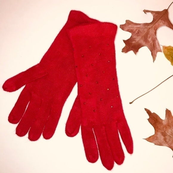 NWT Embellished RED Knit Gloves One size 1 Pair NEW WITH TAGS - Picture 4 of 15